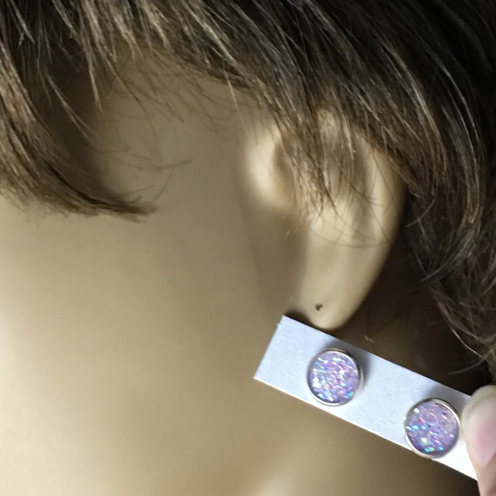 Purple Lavender Druzy Earrings - Picture 6 of 6